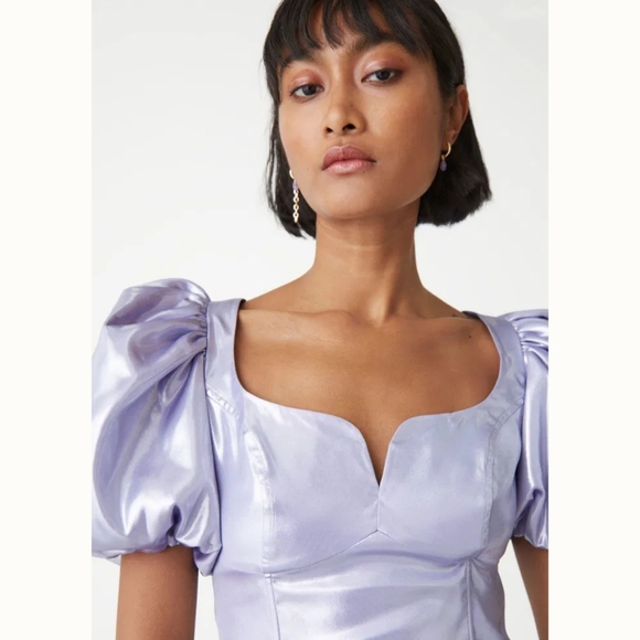 & OTHER STORIES | Metallic Puff Sleeve Top In Lilac - Picture 2 of 13